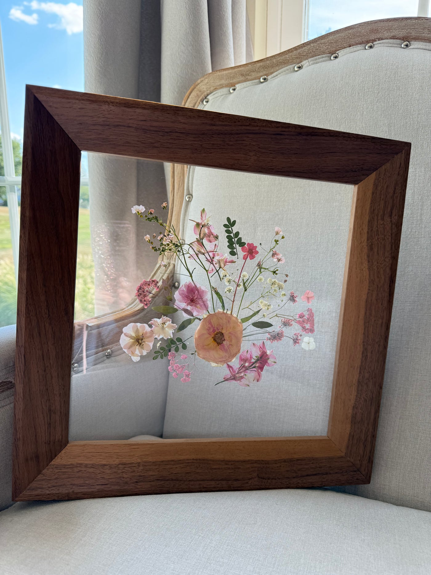 12"x 12" Floating Florals in Custom Made Walnut Frame