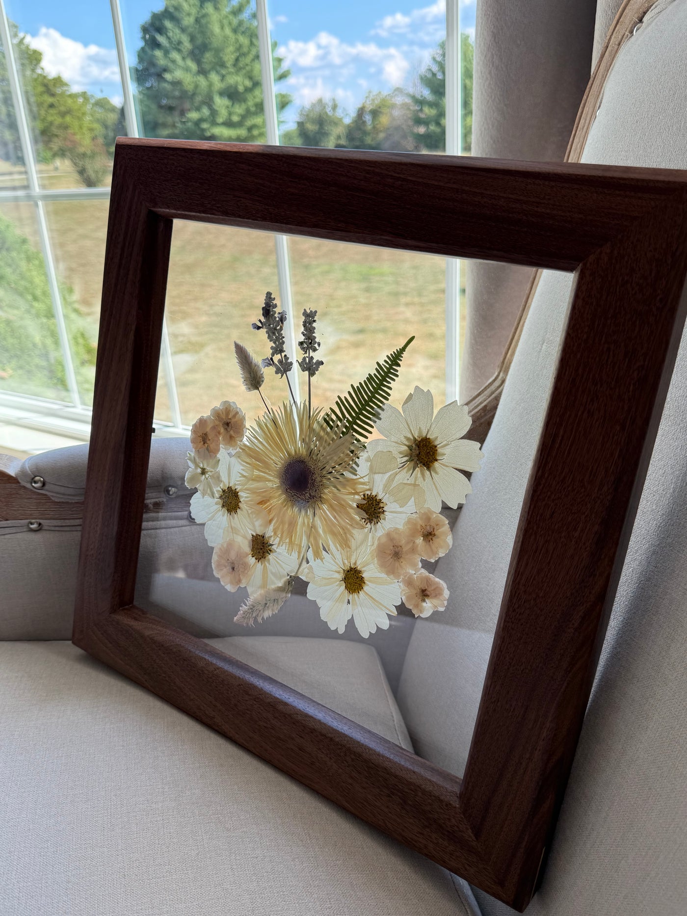 12"x 12" Floating Florals in Custom Made Walnut Frame