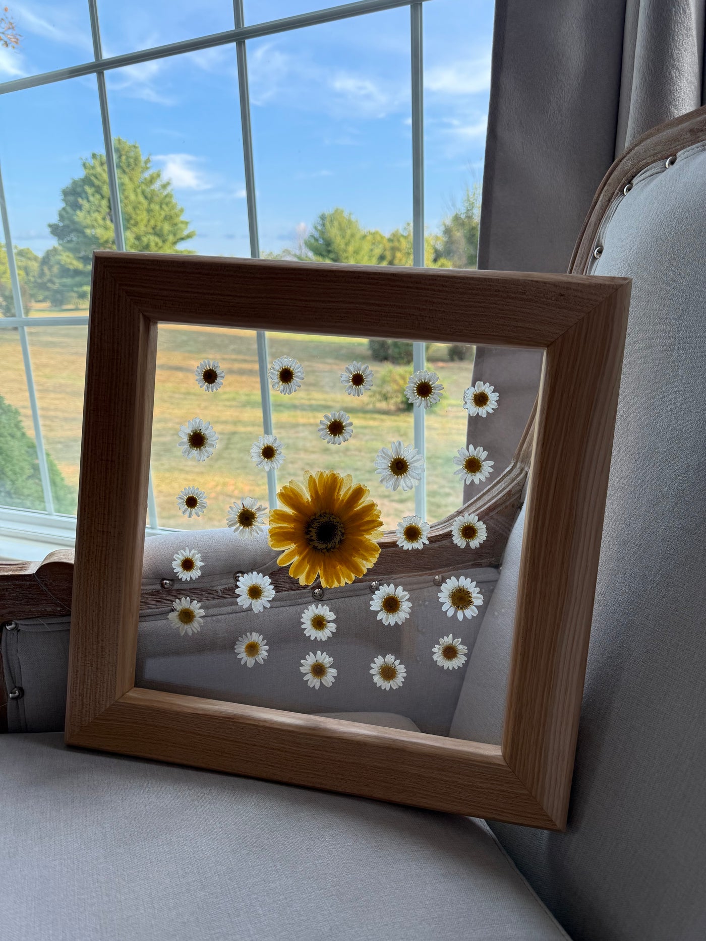 12" x 12" Floating Florals in Custom Made Hickory Frame