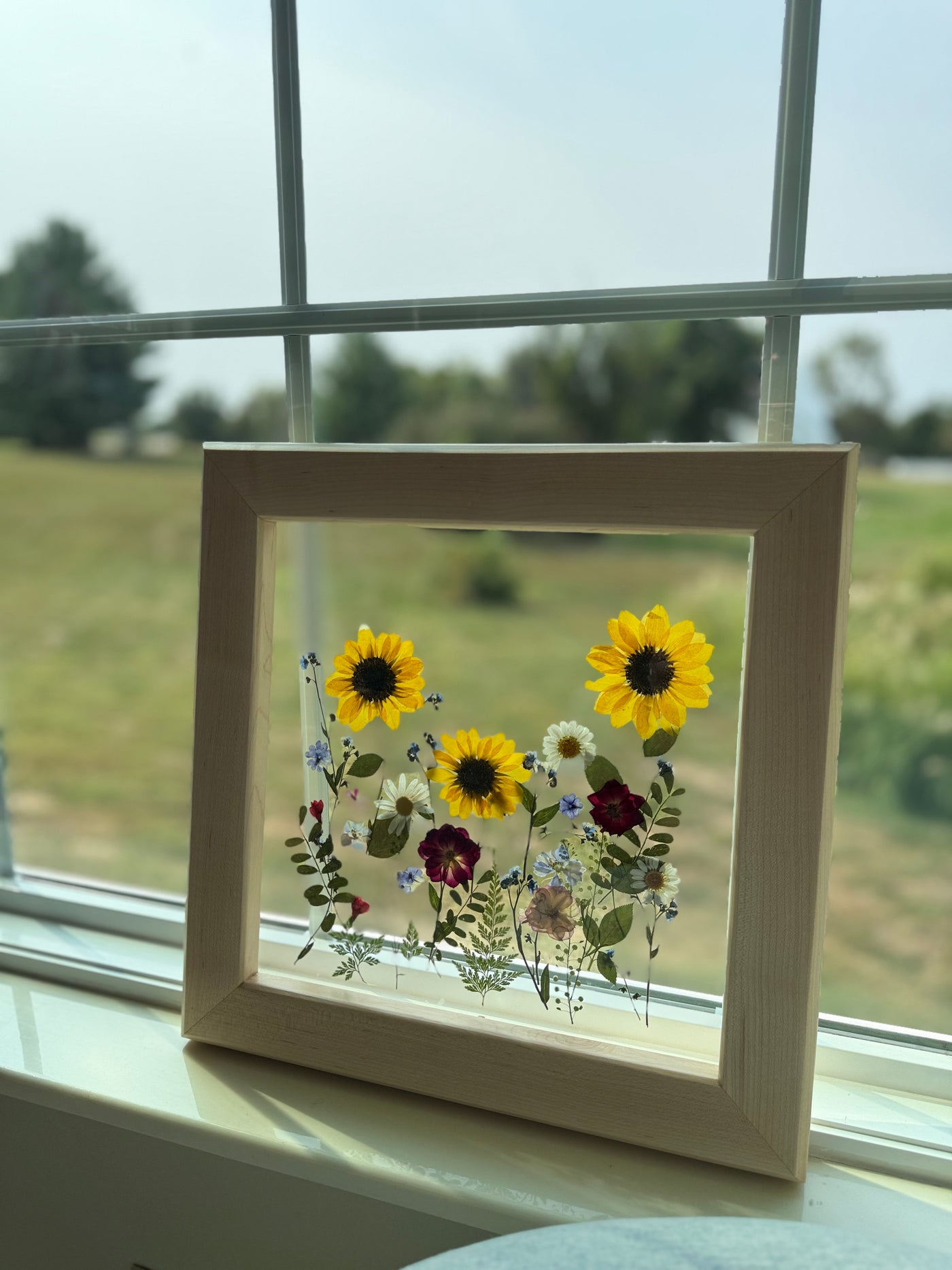 12" x 12" Floating Florals in Custom Made Hard Maple Frame