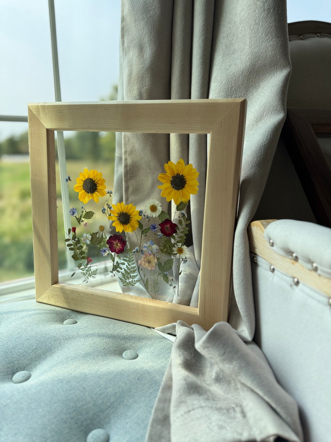 12" x 12" Floating Florals in Custom Made Hard Maple Frame