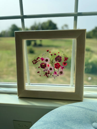 12" x 12" Floating Florals in Custom Made Hard Maple Frame
