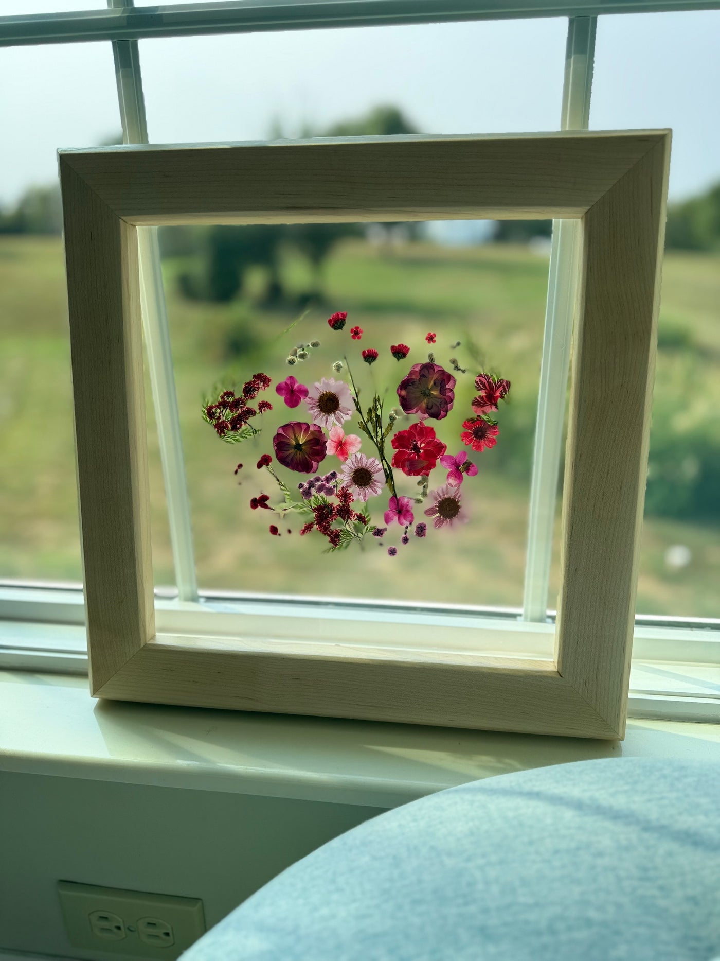 12" x 12" Floating Florals in Custom Made Hard Maple Frame