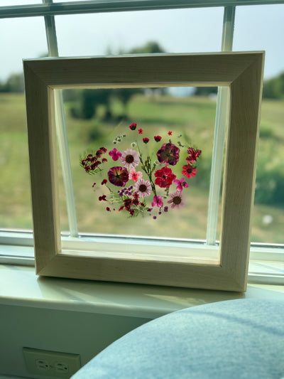 12" x 12" Floating Florals in Custom Made Hard Maple Frame