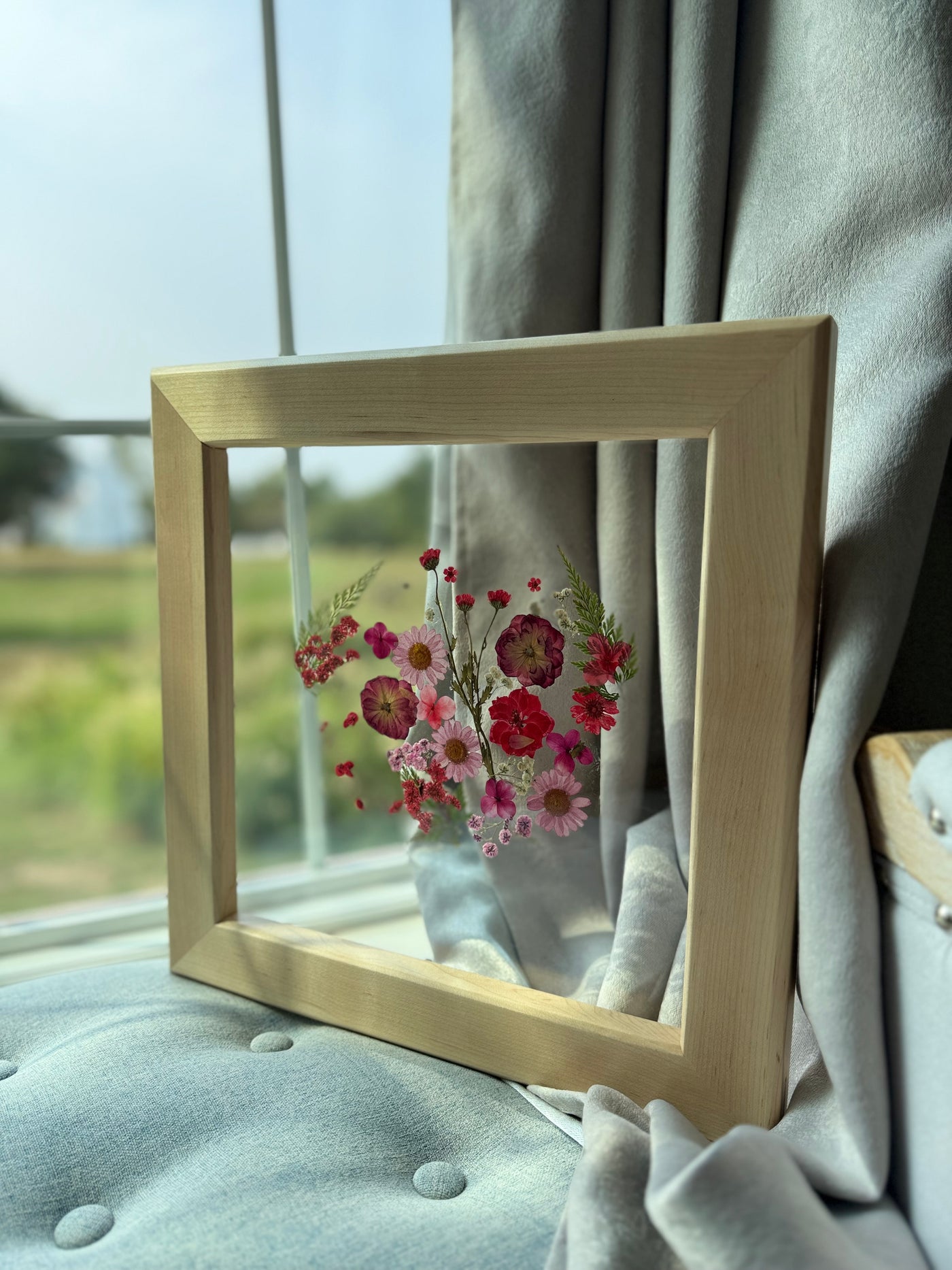 12" x 12" Floating Florals in Custom Made Hard Maple Frame
