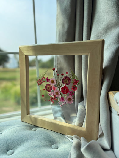 12" x 12" Floating Florals in Custom Made Hard Maple Frame