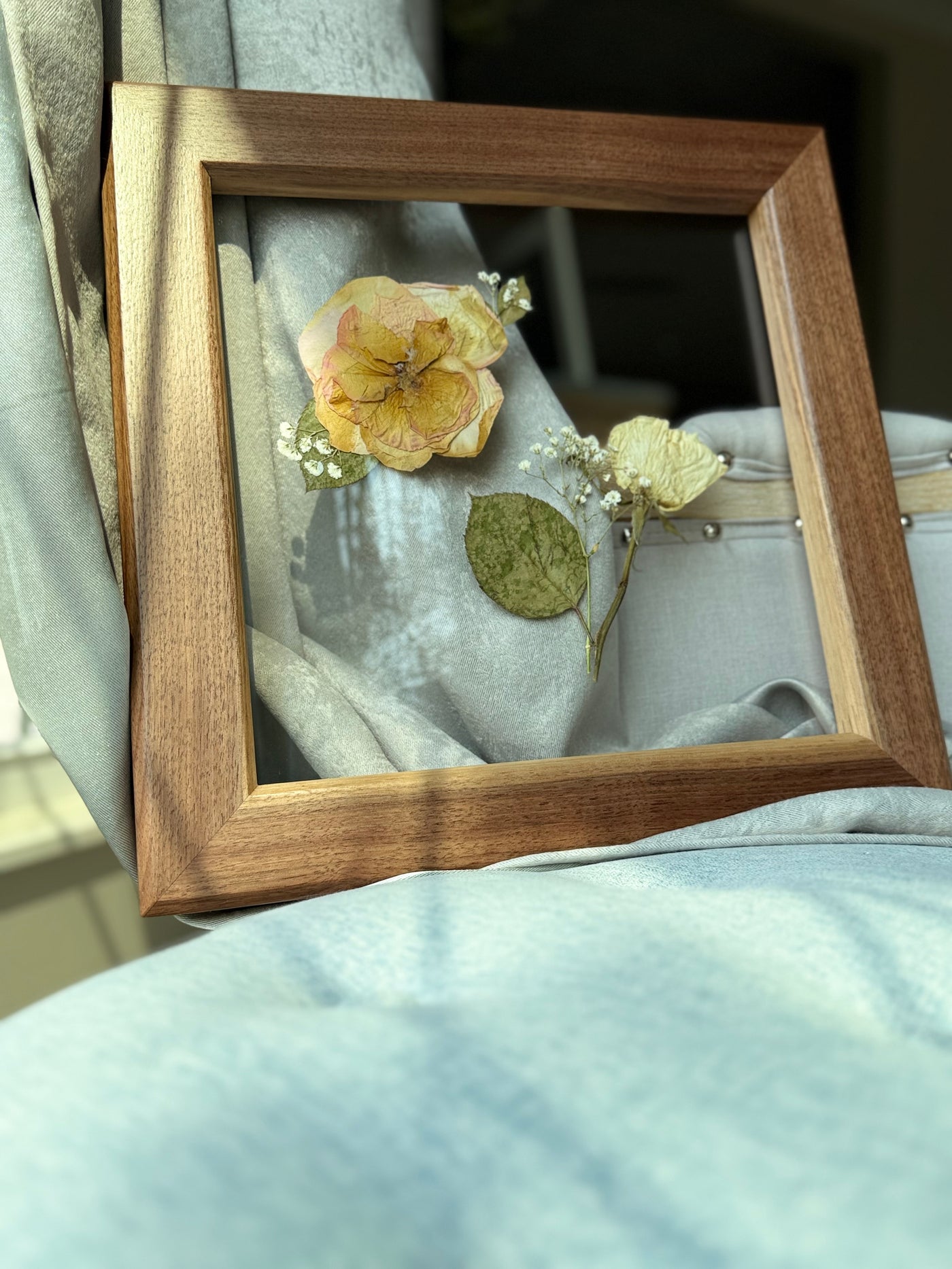 12"x 12" Floating Florals in Custom Made Walnut Frame