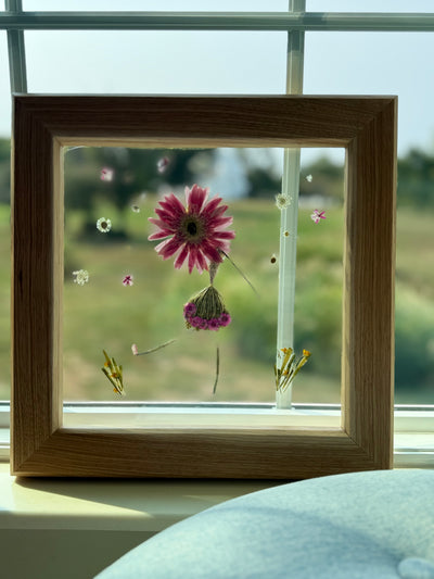 12" x 12" Floating Florals in Custom Made Hickory Frame