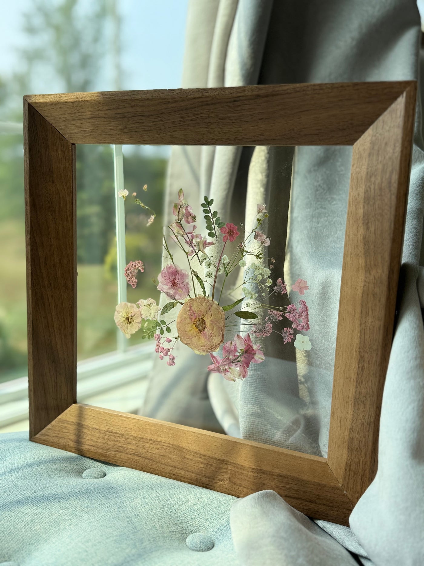 12"x 12" Floating Florals in Custom Made Walnut Frame