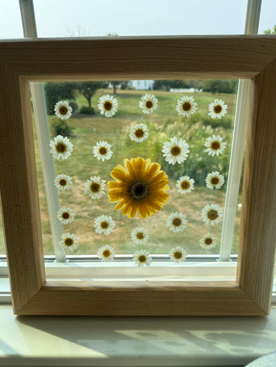 12" x 12" Floating Florals in Custom Made Hickory Frame