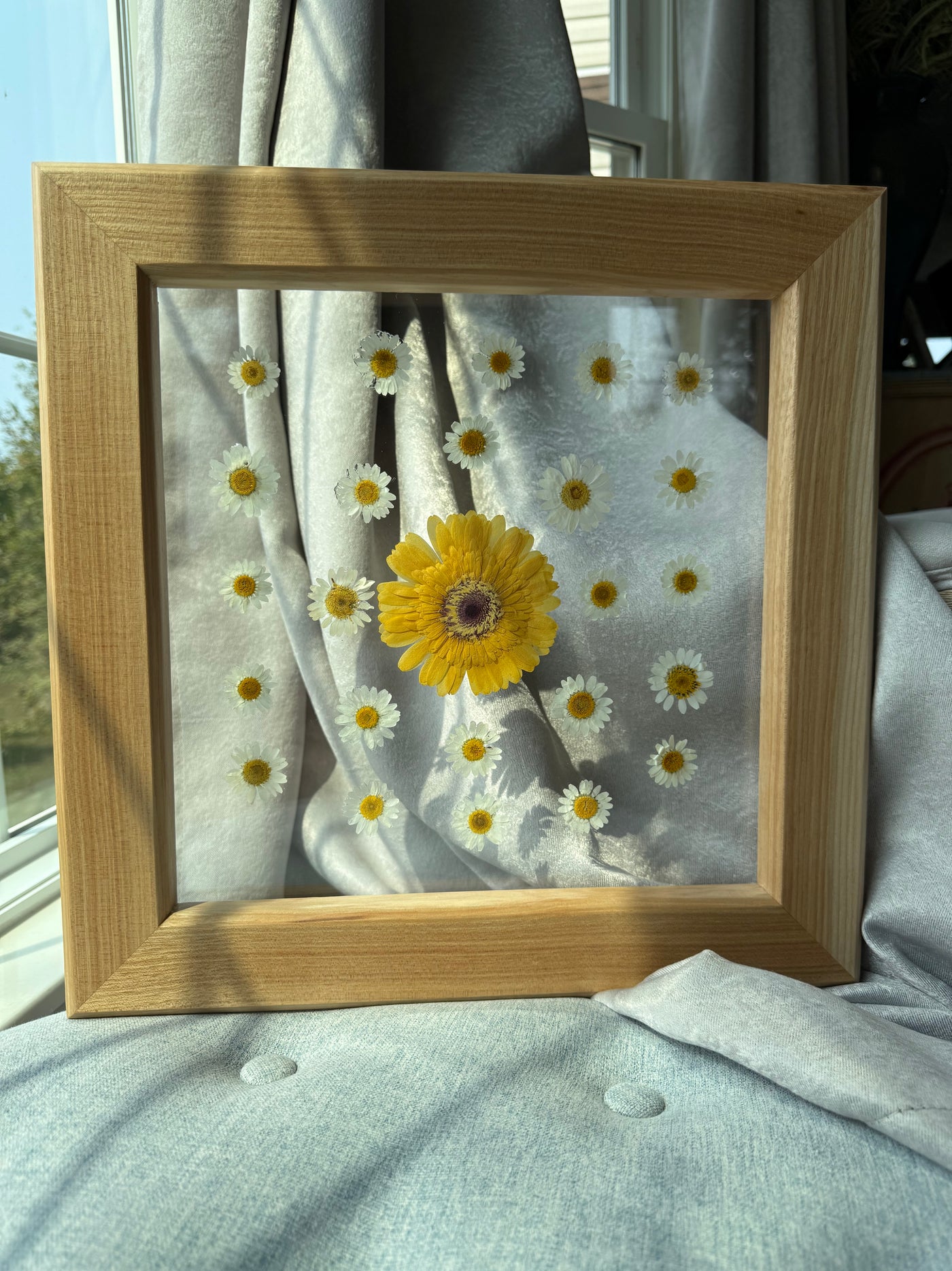 12" x 12" Floating Florals in Custom Made Hickory Frame