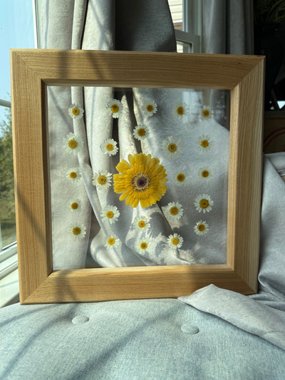 12" x 12" Floating Florals in Custom Made Hickory Frame