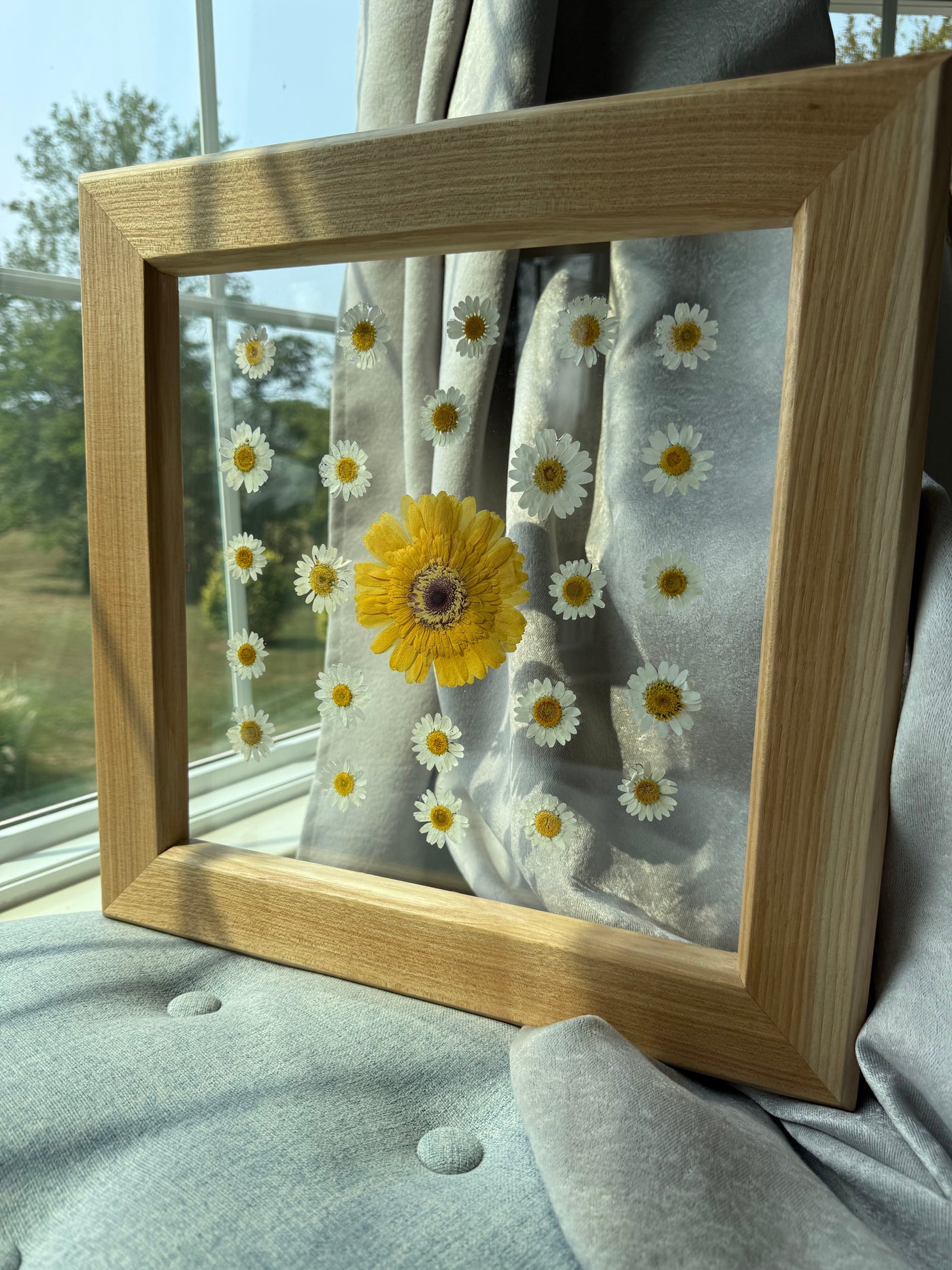 12" x 12" Floating Florals in Custom Made Hickory Frame