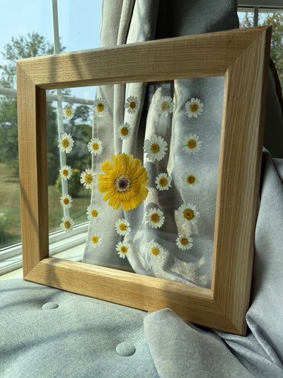 12" x 12" Floating Florals in Custom Made Hickory Frame