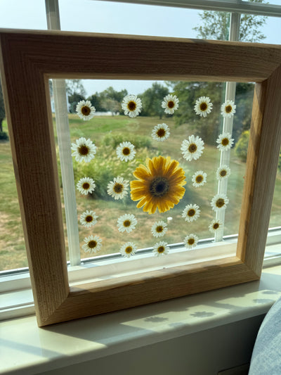 12" x 12" Floating Florals in Custom Made Hickory Frame